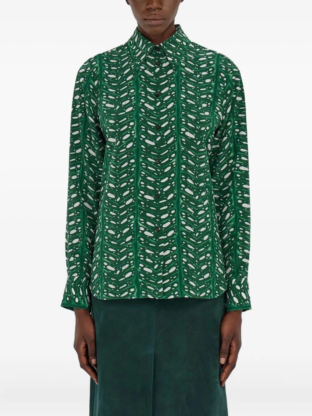 Ferragamo Zijden blouse met bladerprint Groen