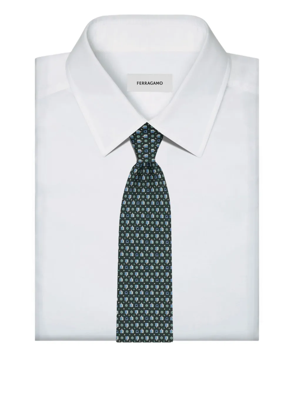 Ferragamo Stropdas met schildpadprint Groen