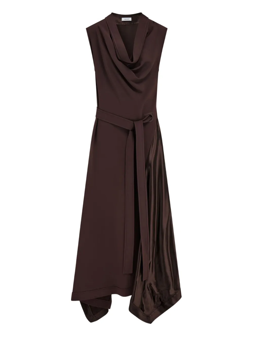Ferragamo cowl-neck satin-panel dress - ブラウン Ferragamo cowl-neck satin-panel dress - ブラウン