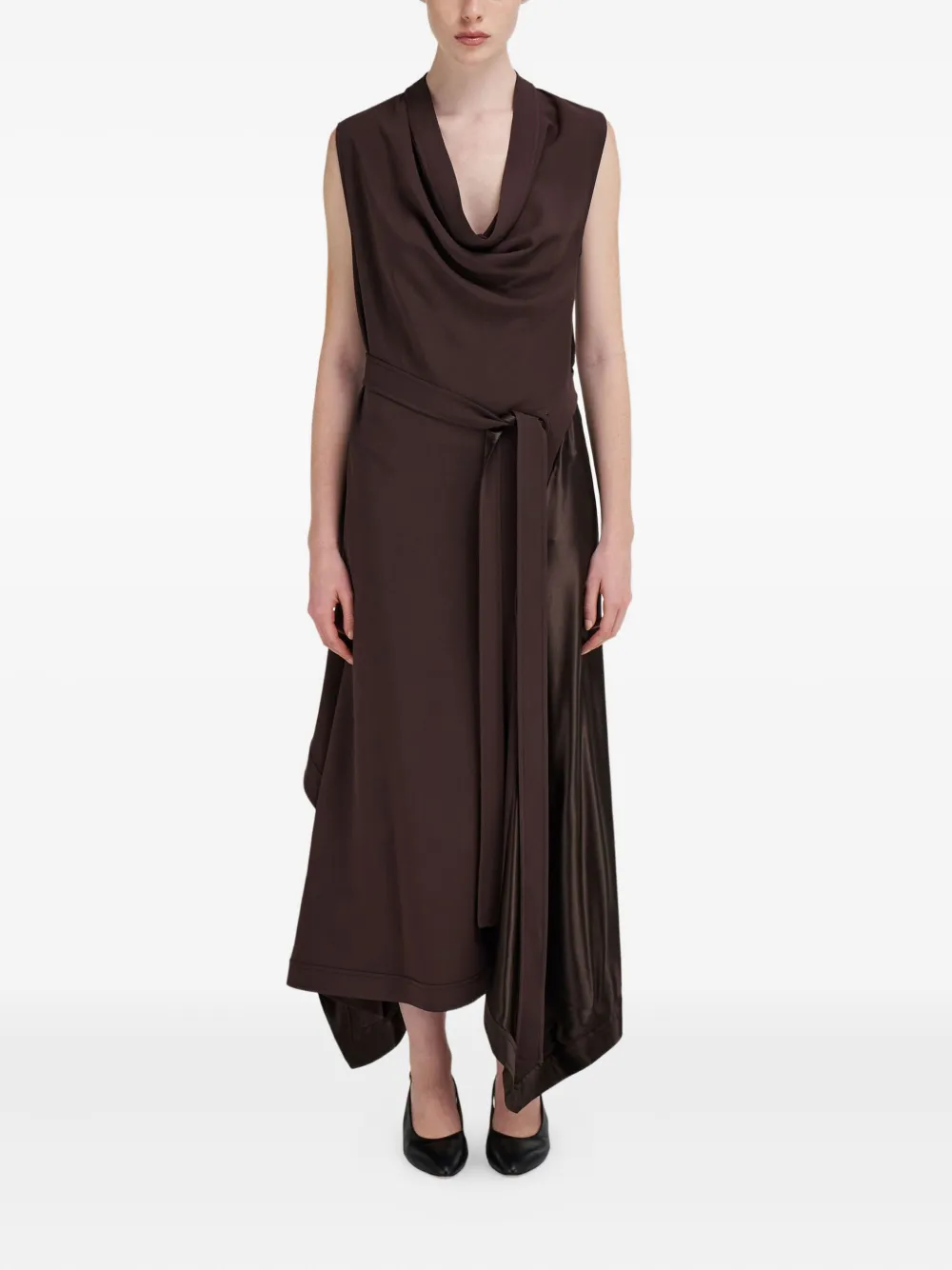 Ferragamo Jurk met col en satijnen vlak Bruin