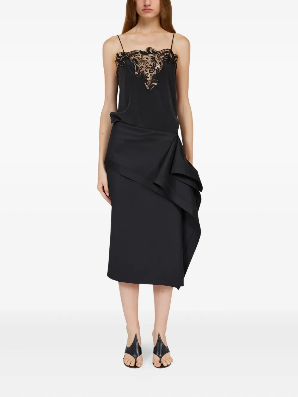 Ferragamo Zijden top met geborduurd kant Zwart