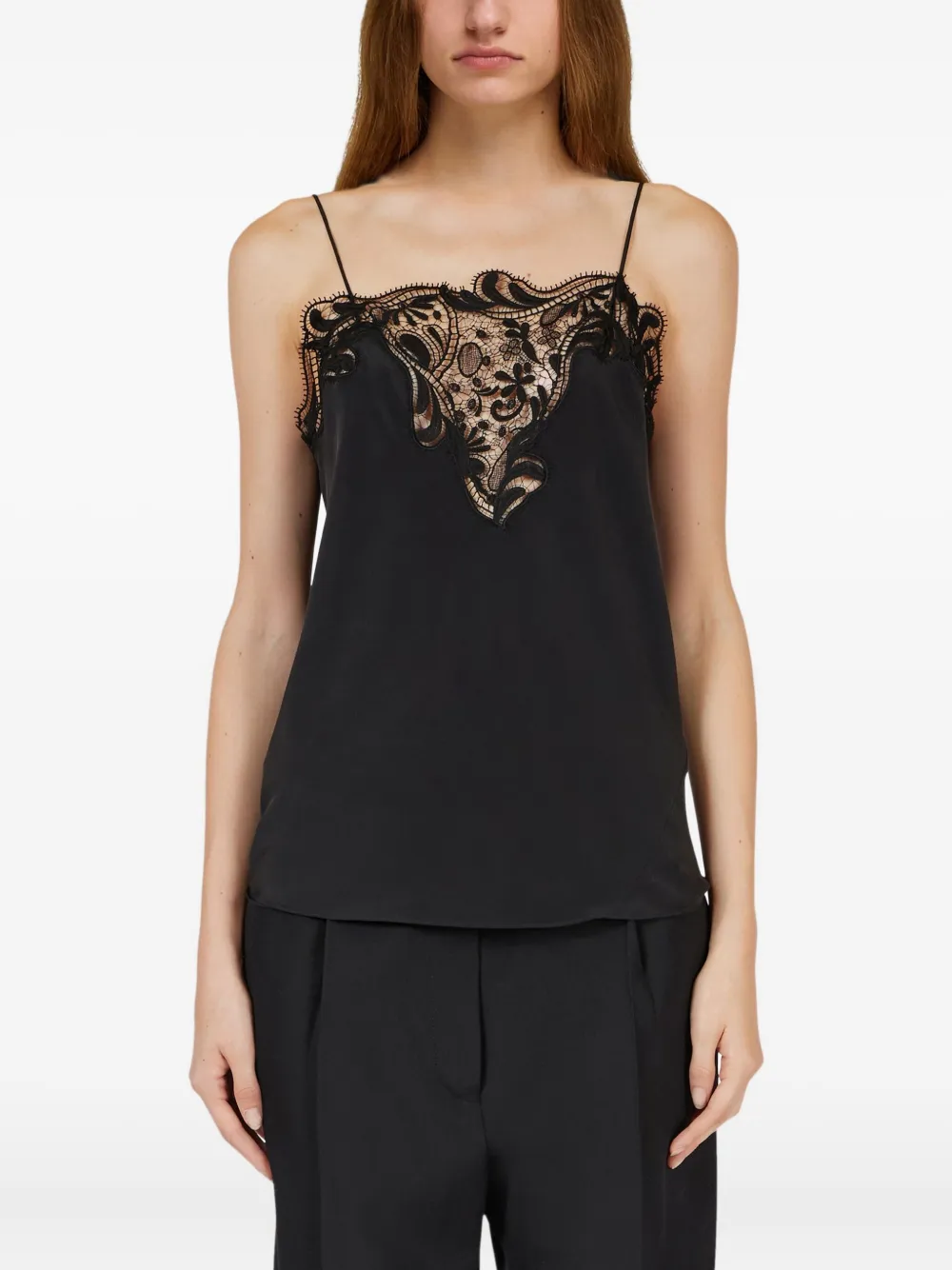 Ferragamo Zijden top met geborduurd kant Zwart