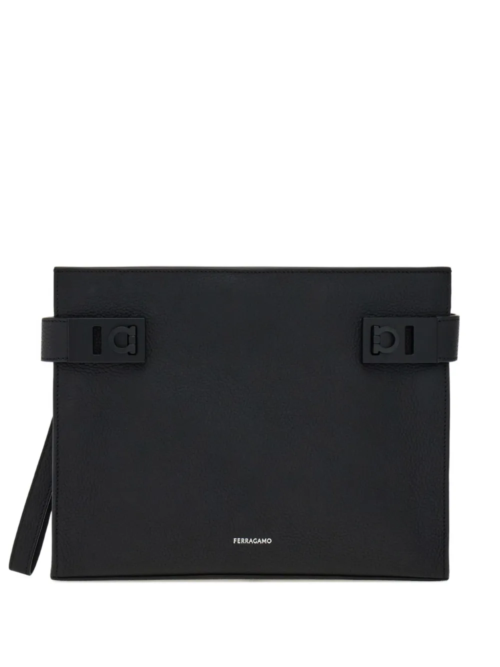 Ferragamo Gancini-buckle leather clutch bag - ブラック Ferragamo Gancini-buckle leather clutch bag - ブラック