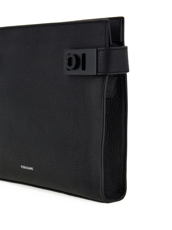 Ferragamo Gancini-buckle Leather Clutch Bag | Black | FARFETCH