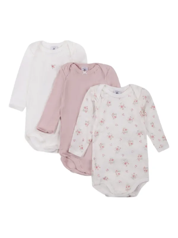 Petit Bateau Set De Tres Bodies De Algodón Orgánico Blanco