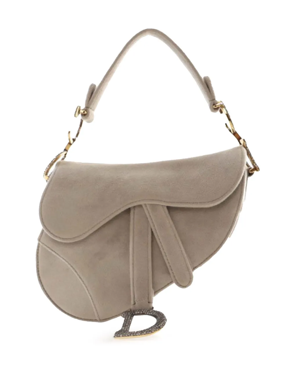Christian Dior Pre-Owned 2020 ミニ ベルベット クリスタル サドル サッチェルバッグ - グレー Christian Dior Pre-Owned 2020 ミニ ベルベット クリスタル サドル サッチェルバッグ - グレー