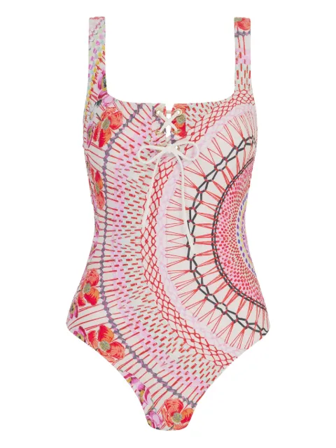 Temperley London Pomegranate lace-up floral swimsuit