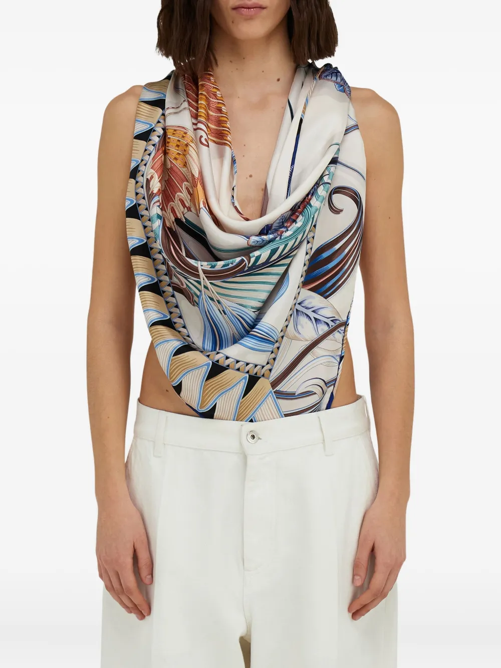Ferragamo Sjaal met bloemenprint - Beige
