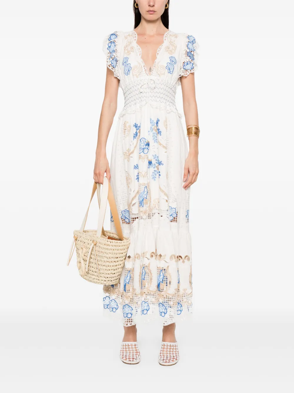 FARM Rio Maxi-jurk met geborduurde bloemen - Wit