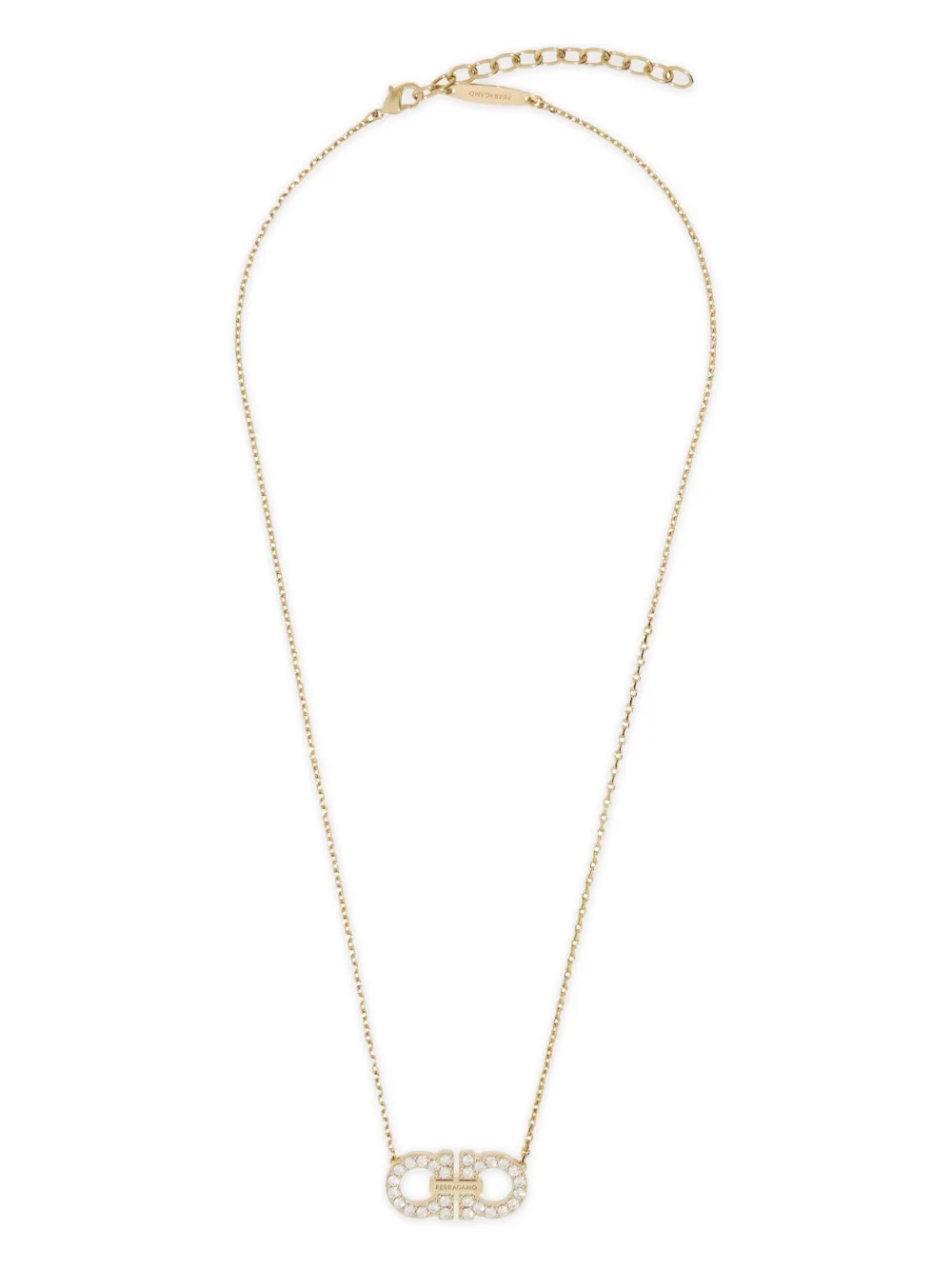 Ferragamo Crystal Embellished Gancini Pendant Necklace In Gold