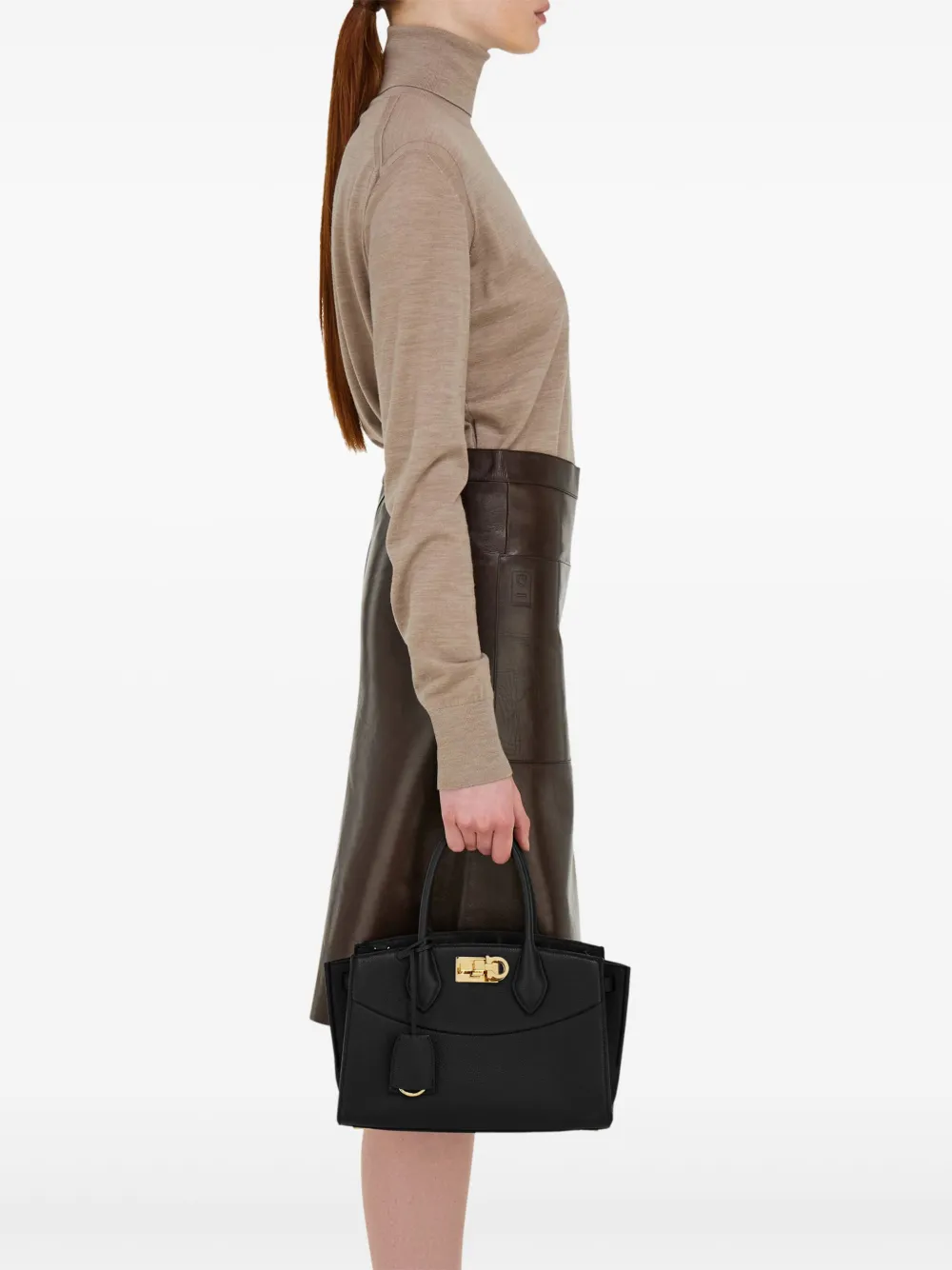 Ferragamo structured leather tote bag - Zwart