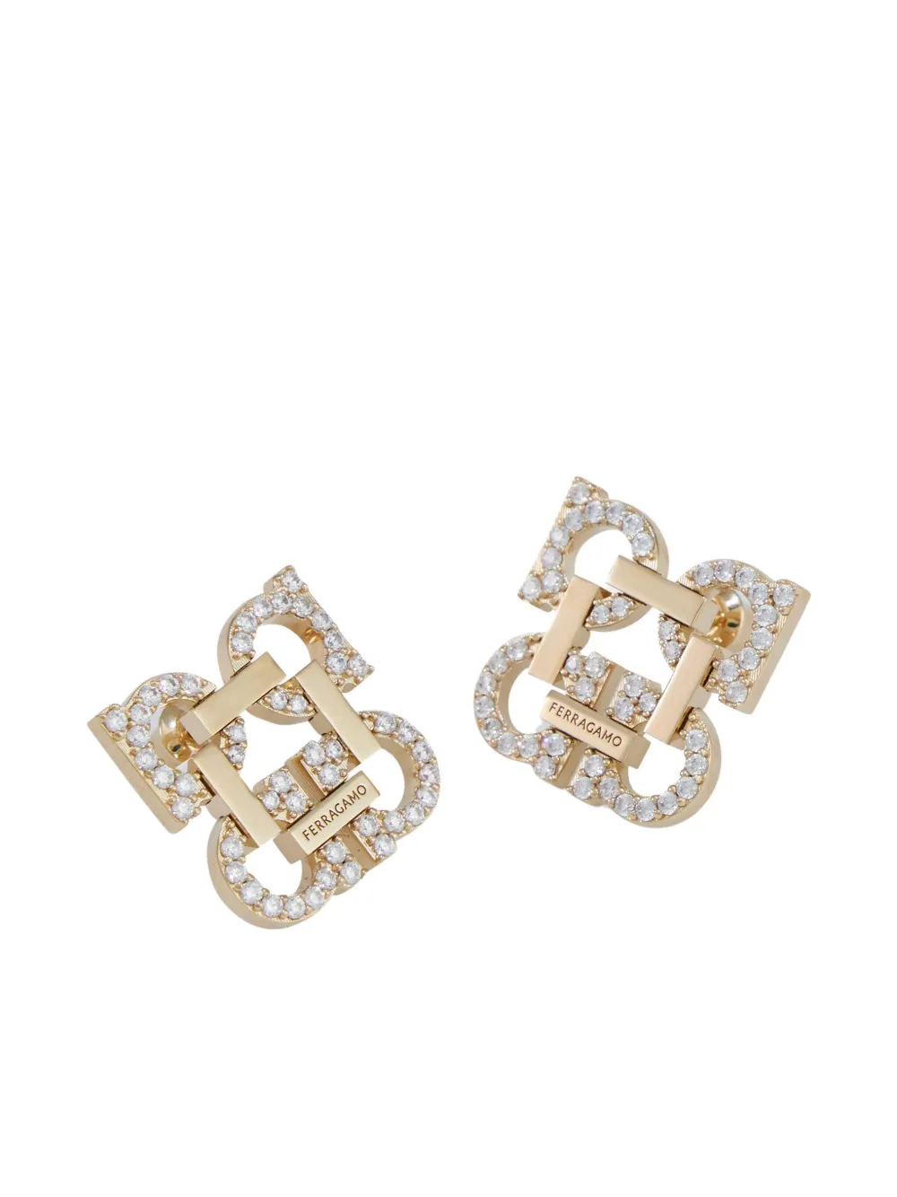 Ferragamo Crystal Embellished Four Gancini Clip On Earrings