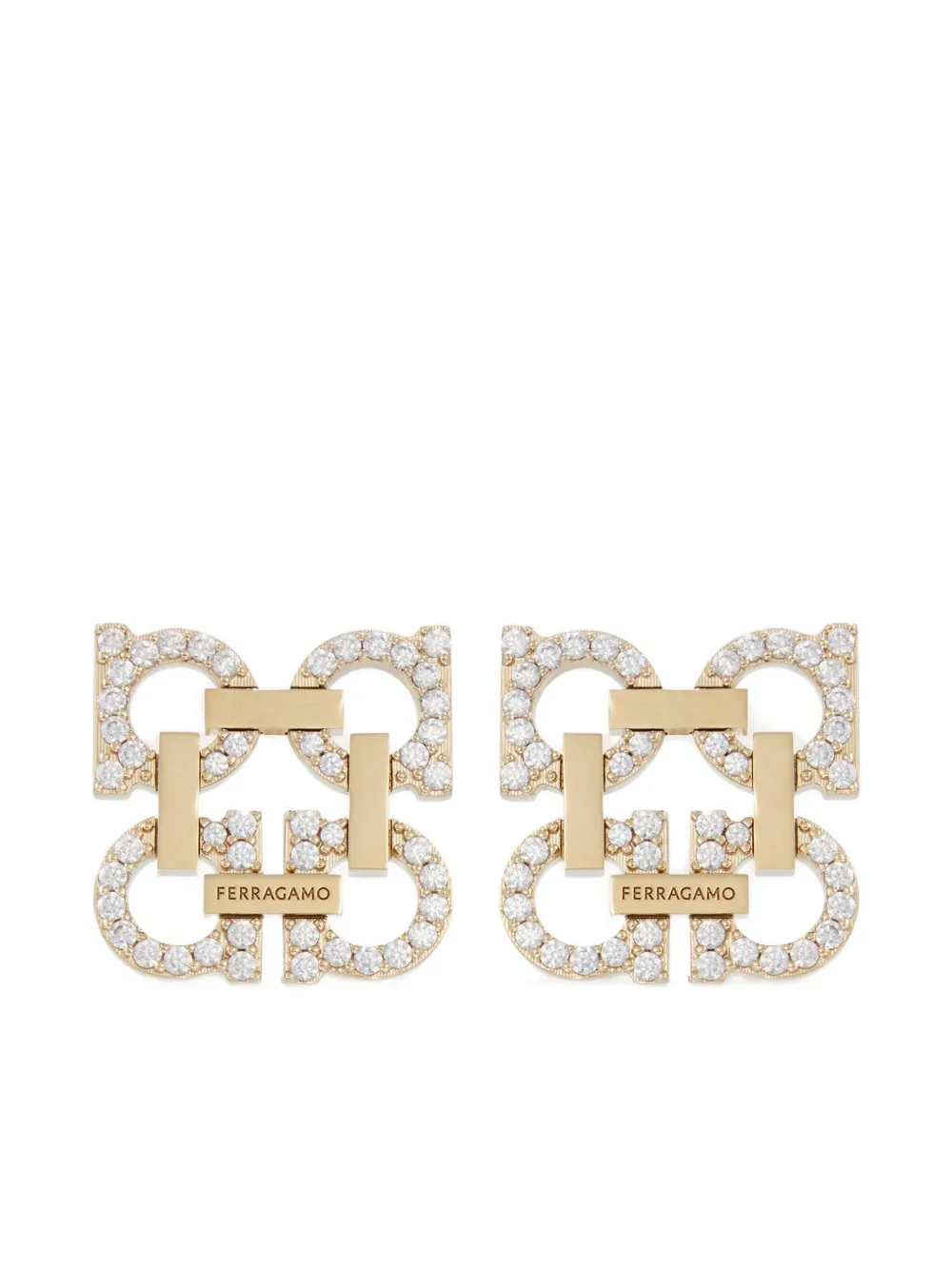 Ferragamo Crystal Embellished Four Gancini Clip On Earrings