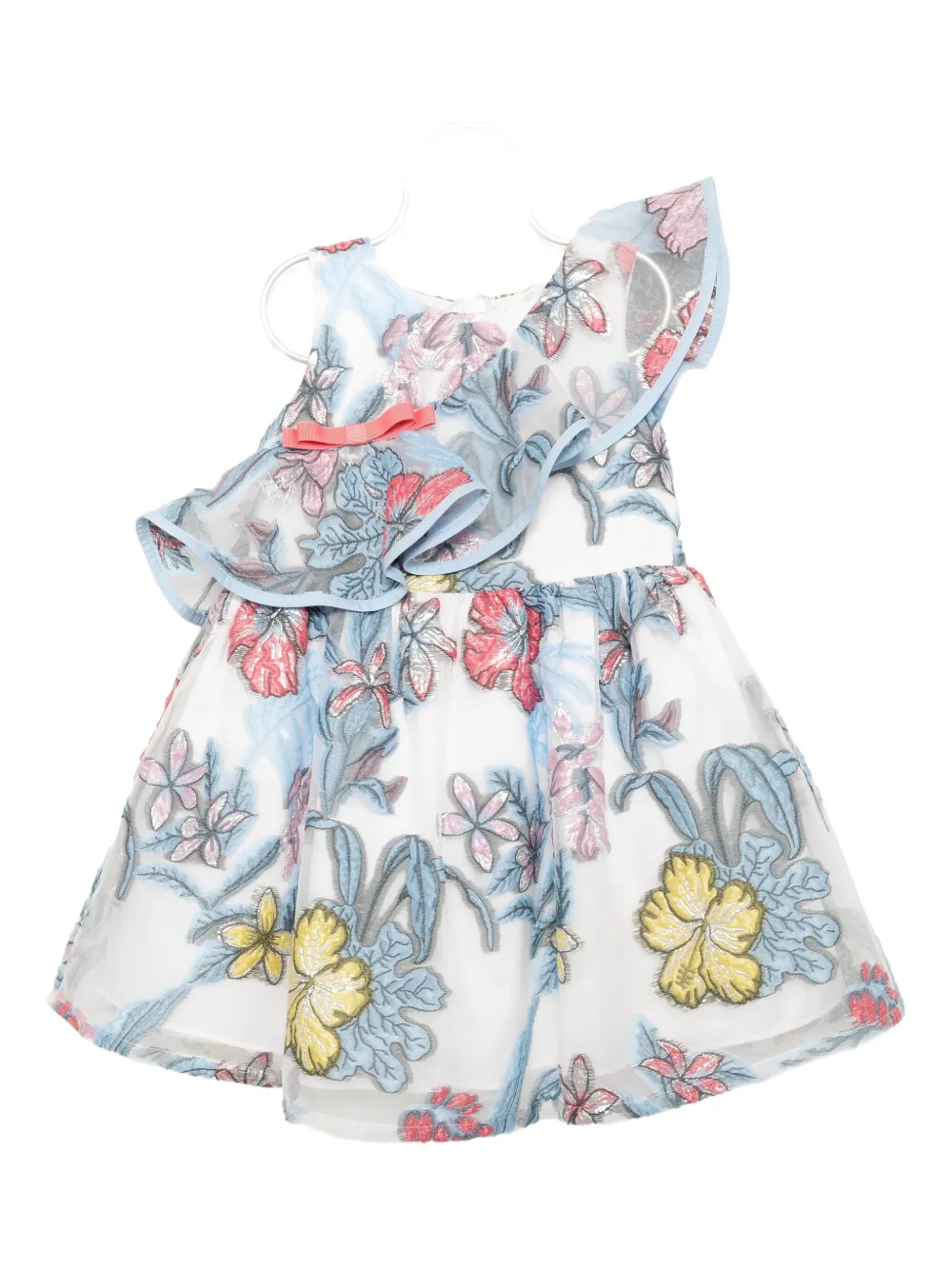 Hucklebones London Diaganol Ruffle Bodice Dress In Blue