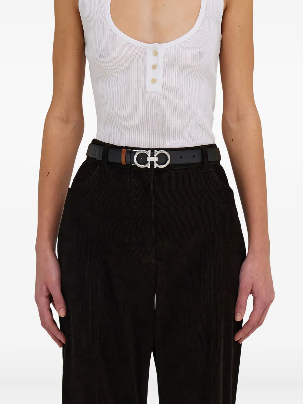 Ferragamo Reversible And Adjustable Belt With Hammered Gancini