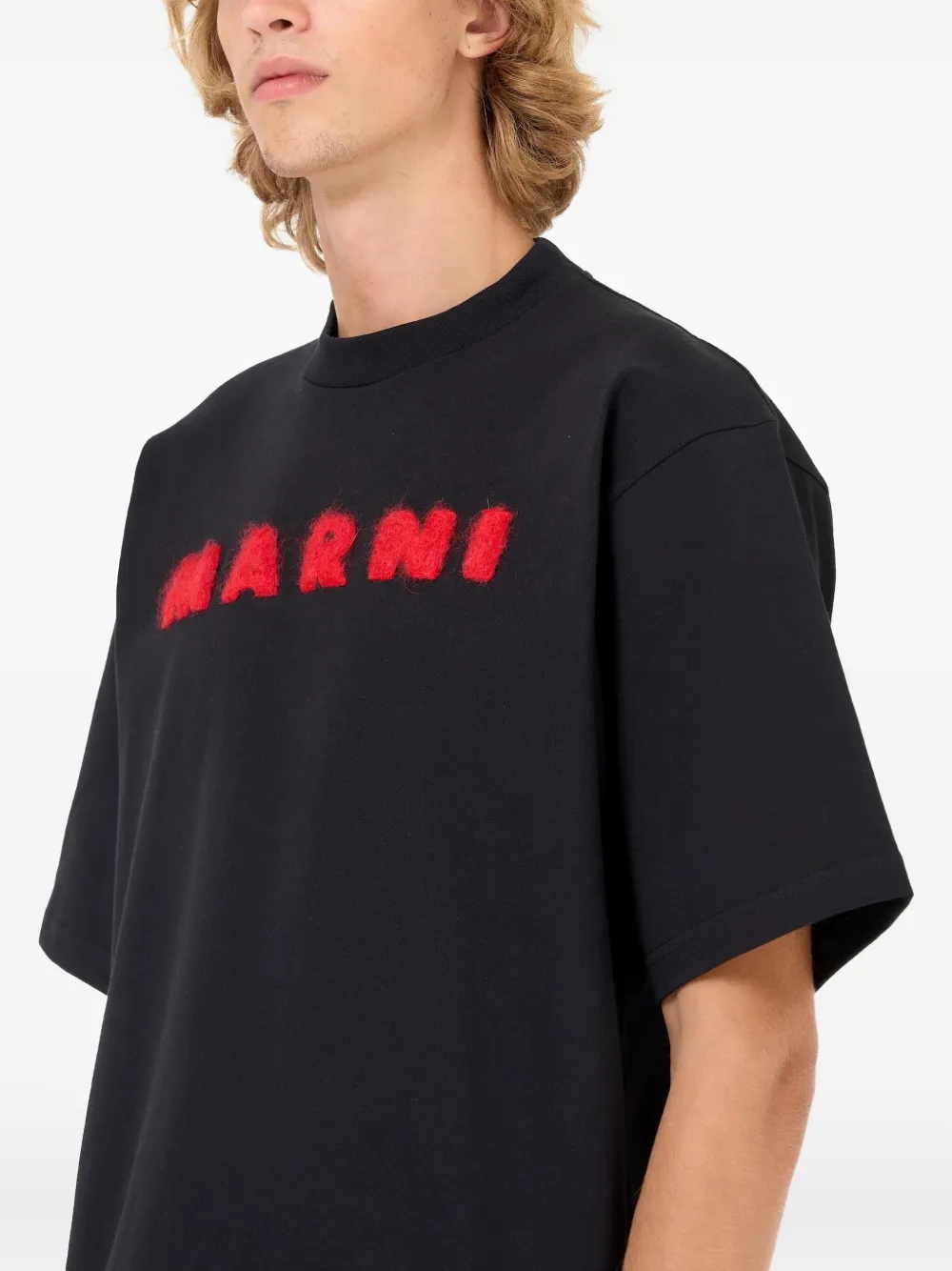 Shop Marni Logo-embroidered T-shirt In Black