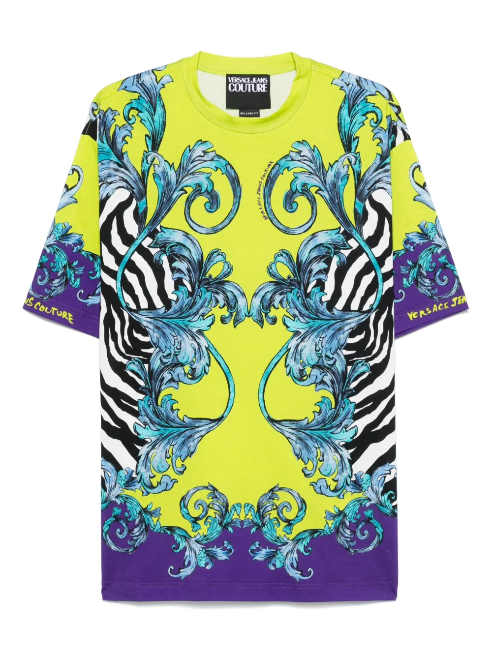Shop Versace Jeans Couture Zebra Barocco-print T-shirt In Green