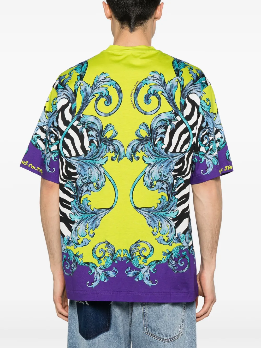 Shop Versace Jeans Couture Zebra Barocco-print T-shirt In Green