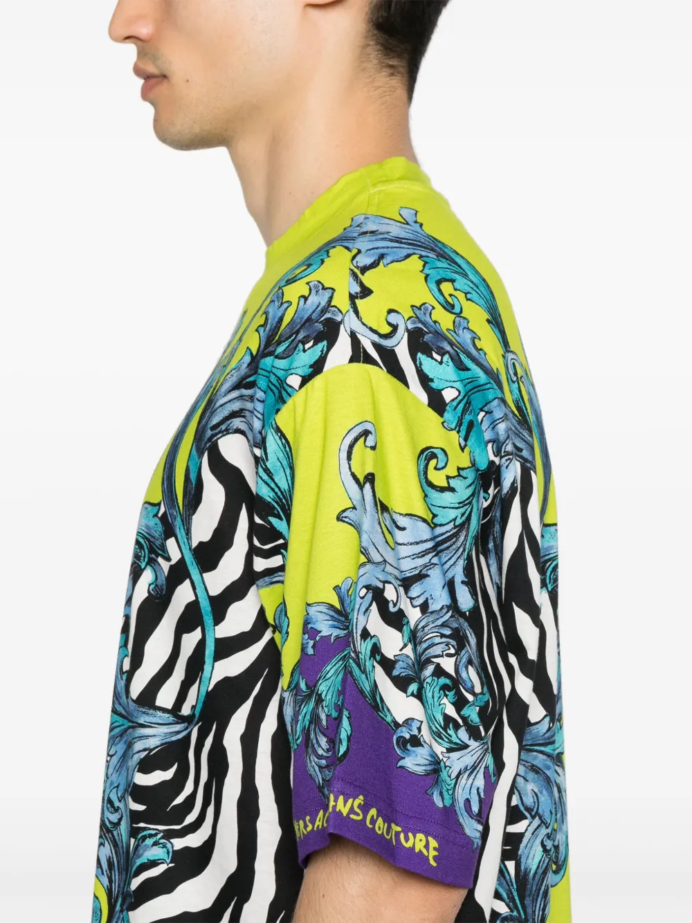 Shop Versace Jeans Couture Zebra Barocco-print T-shirt In Green