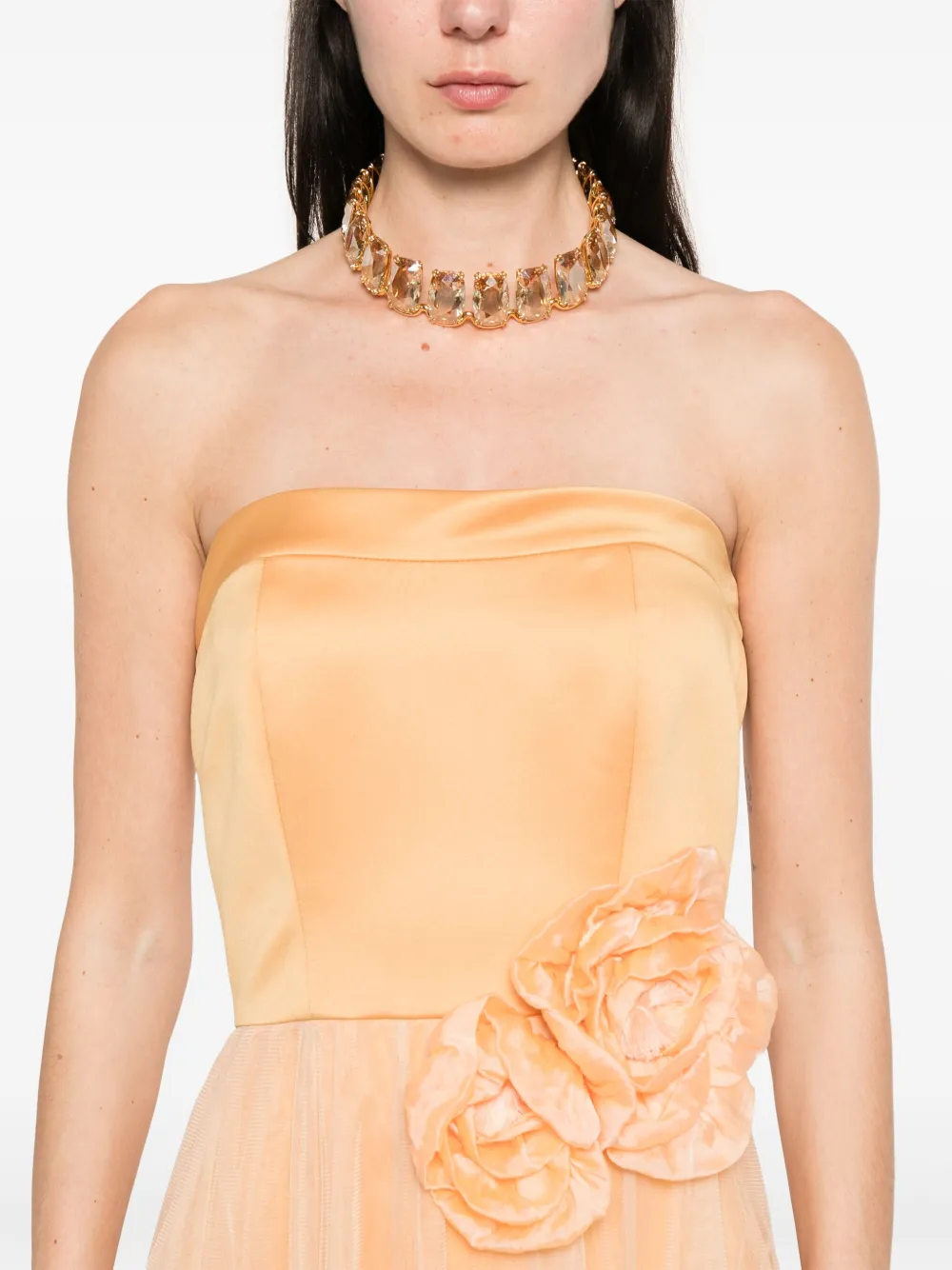 floral-appliqué midi dress