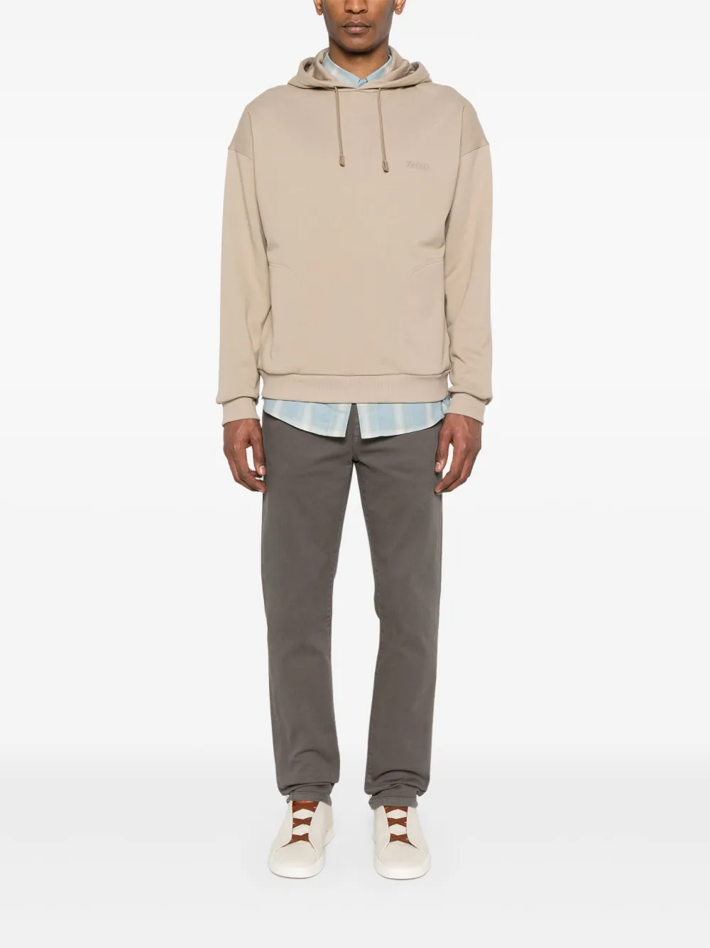 Zegna Hoodie met geborduurd logo Beige