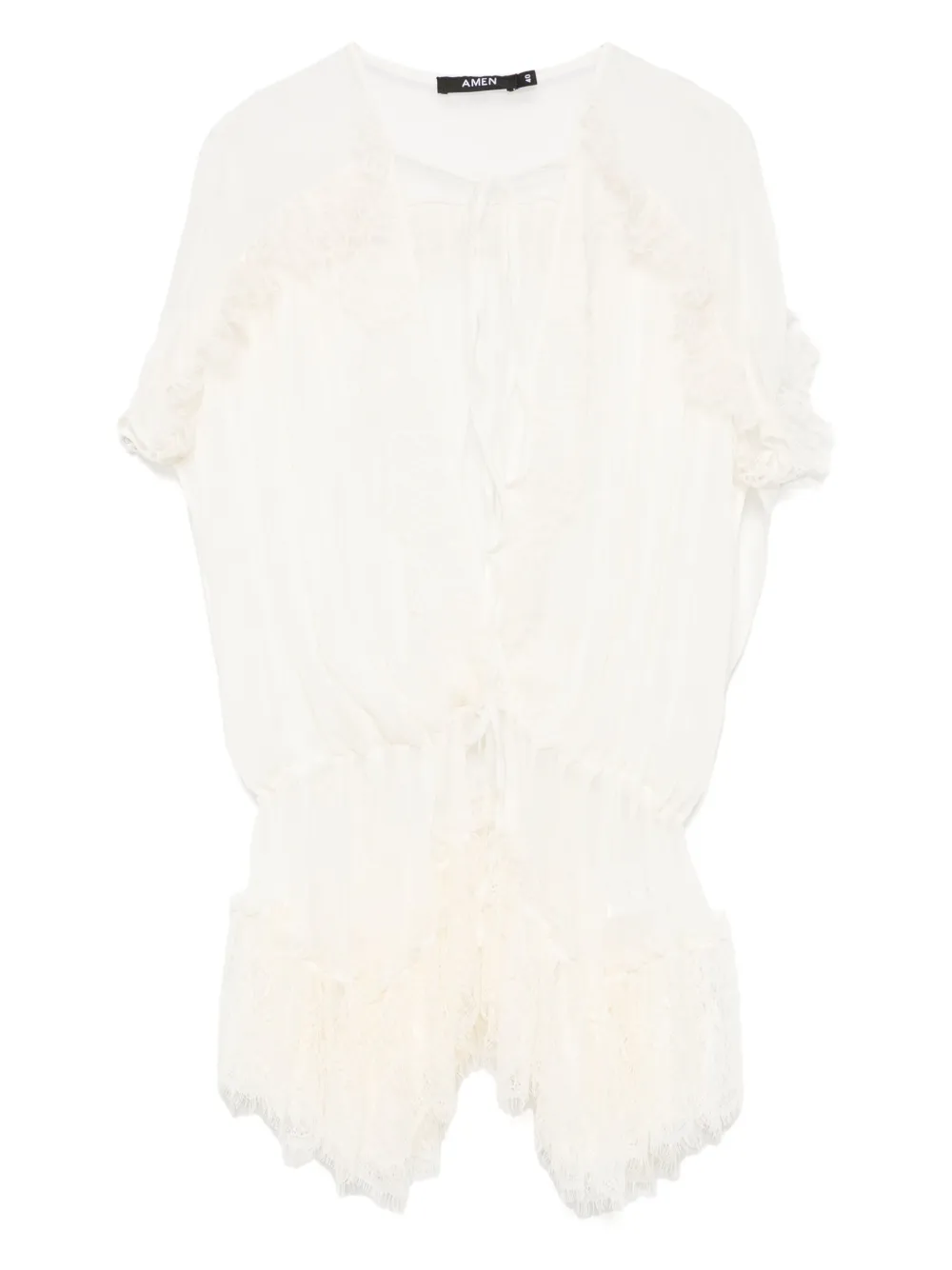 Amen Blouse met kanten vlakken Beige