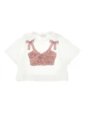 Monnalisa rose appliqué cropped T-shirt - White