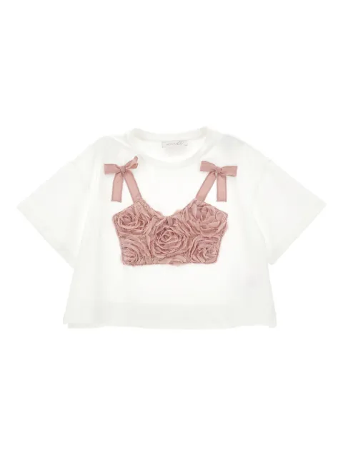 Monnalisa rose appliqué cropped T-shirt