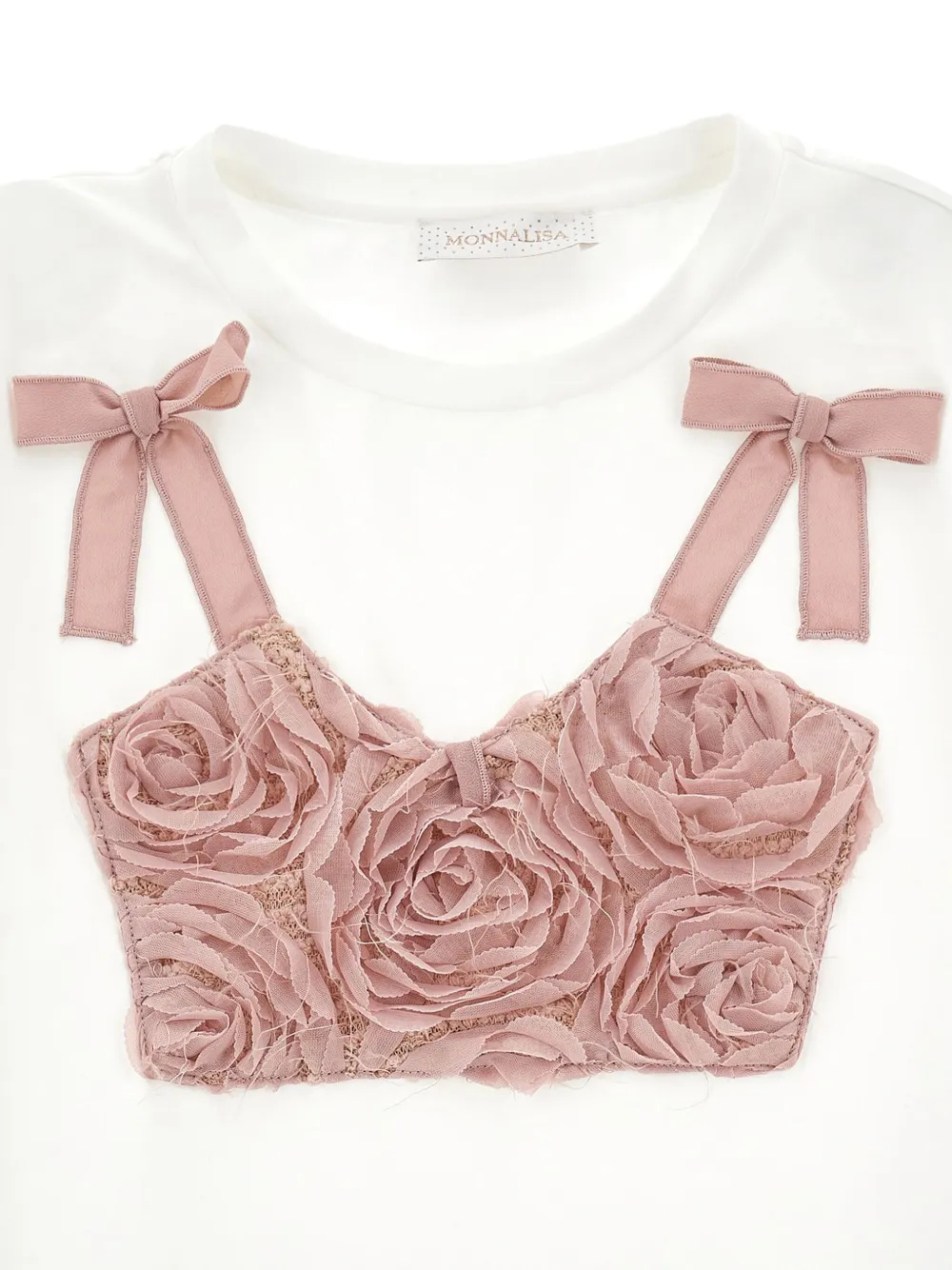 Monnalisa Cropped T-shirt met roosapplicatie Wit
