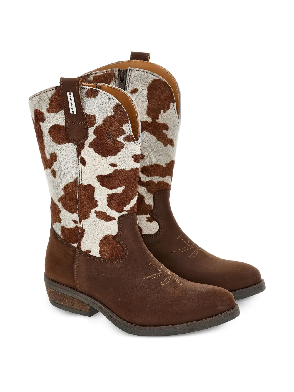 Monnalisa cow-print cowboy boots Brown