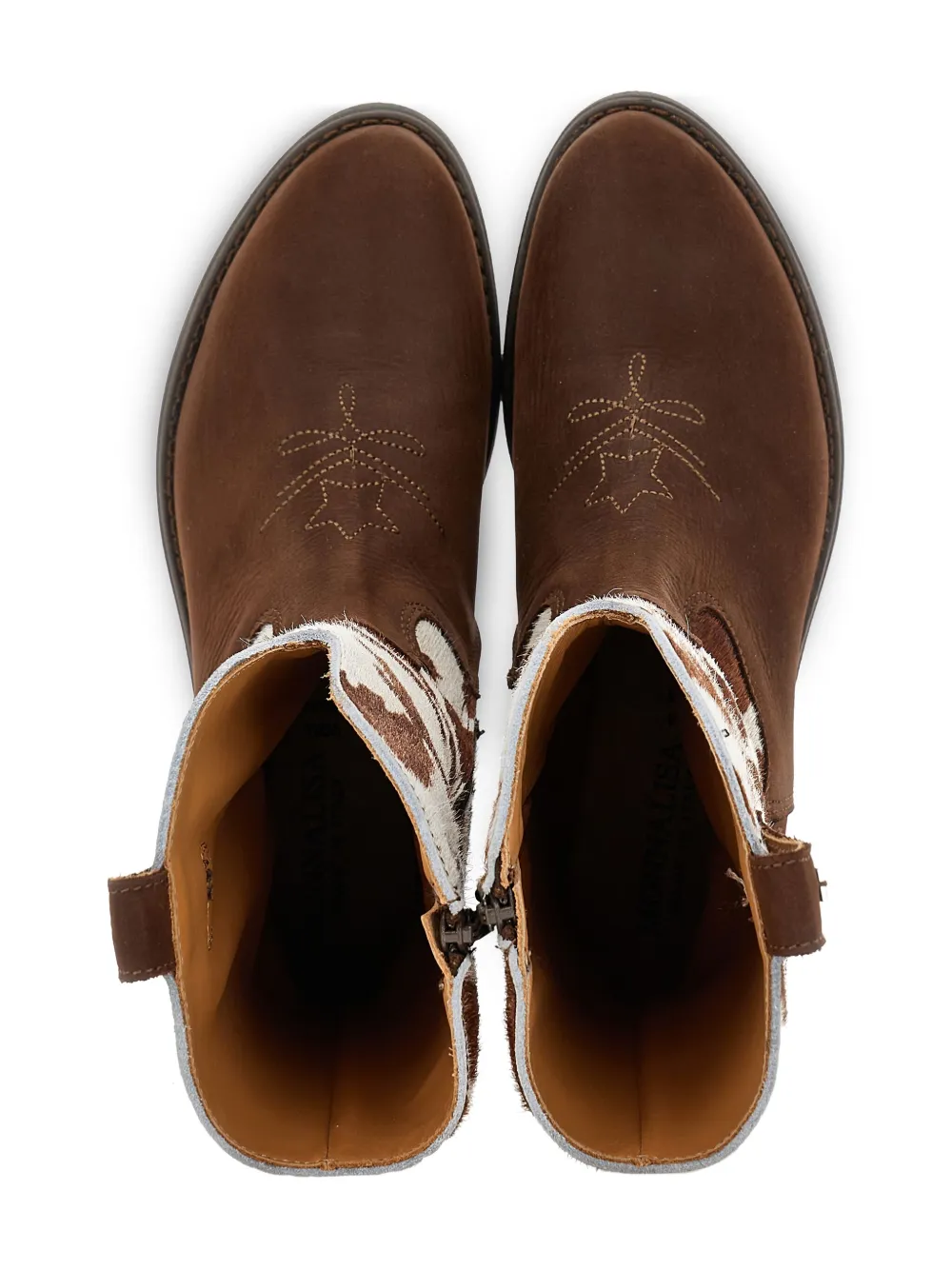 Monnalisa cow-print cowboy boots Brown
