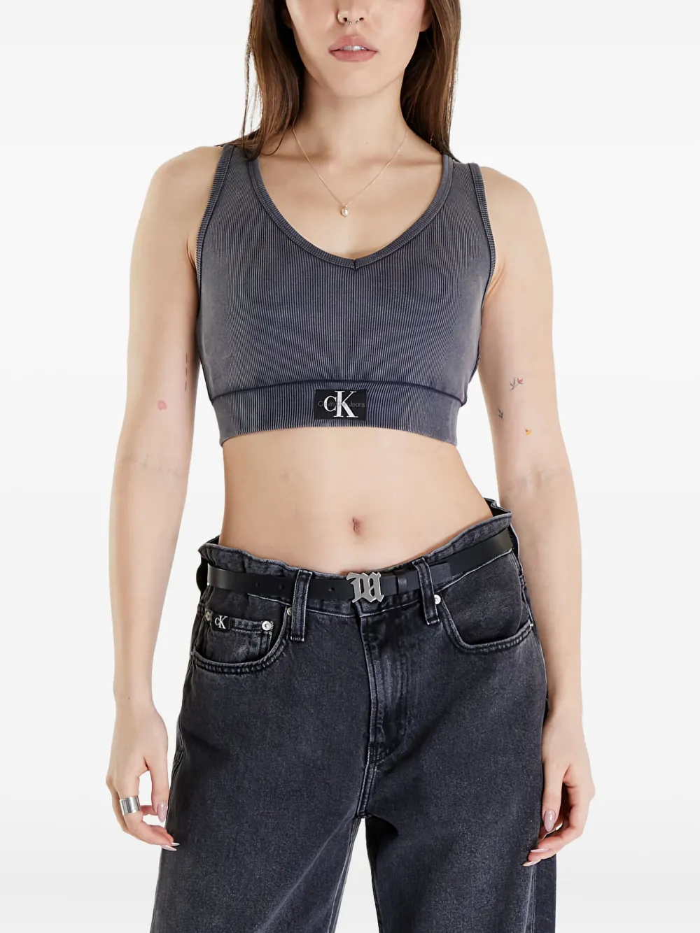 Calvin Klein Jeans logo-patch crop top | Grey | Image 1
