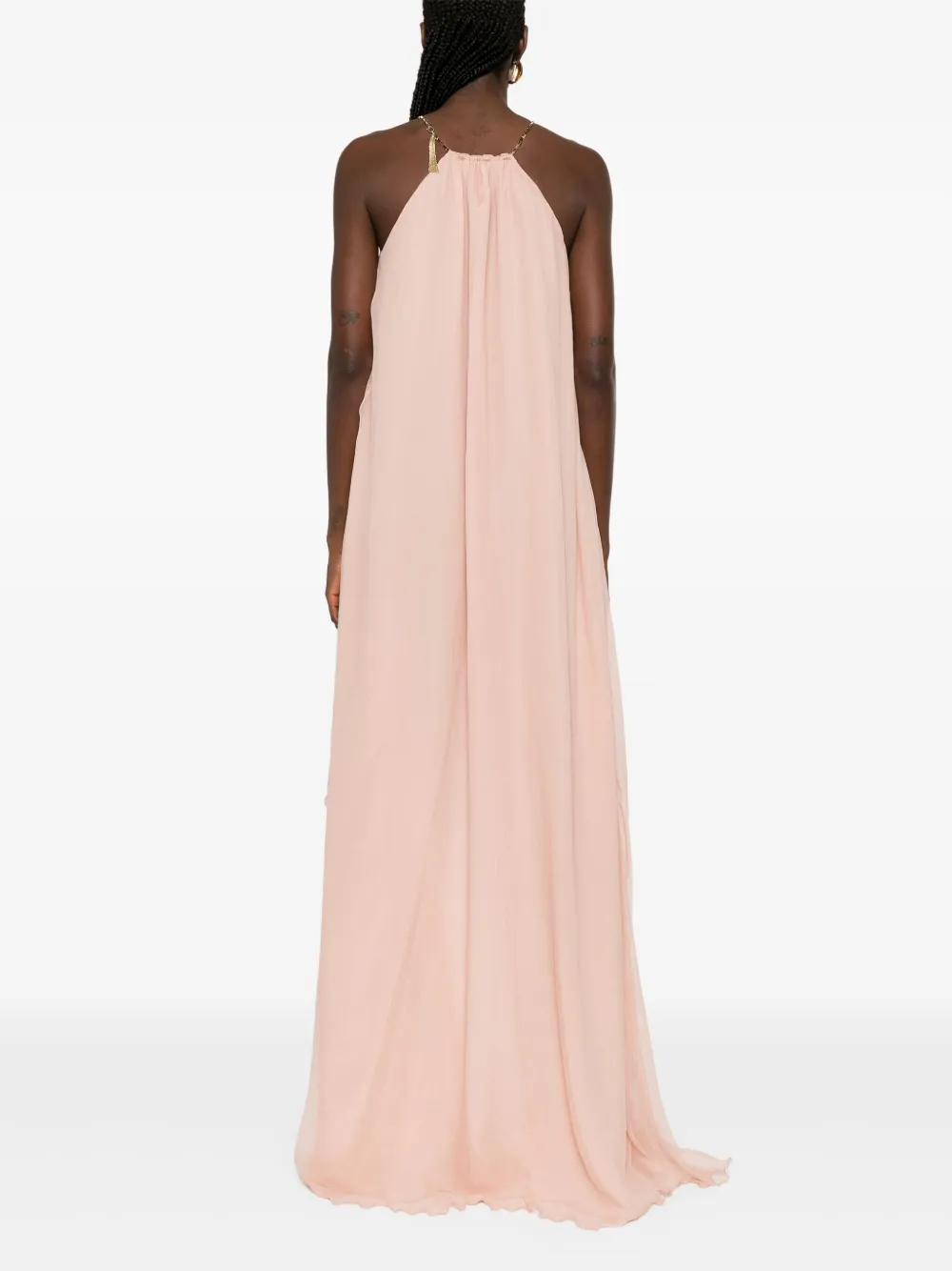 Amen Blush Silk Chiffon Halter Dress In Rosa