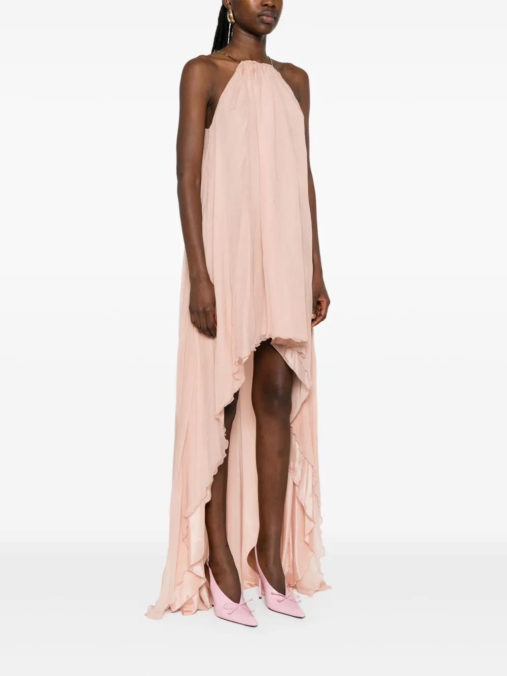 Amen Blush Silk Chiffon Halter Dress In Rosa