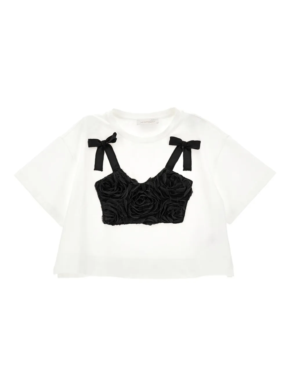 Monnalisa Cropped T-shirt met bloe applicatie Wit