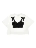 Monnalisa floral-appliqué cropped T-shirt - White