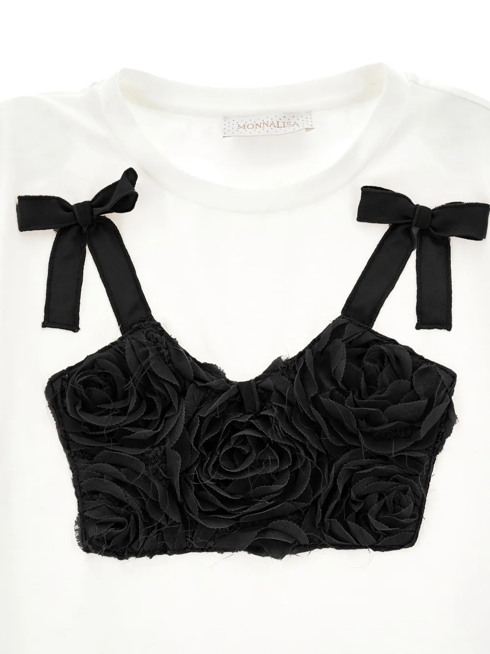 Monnalisa Cropped T-shirt met bloemenapplicatie Wit