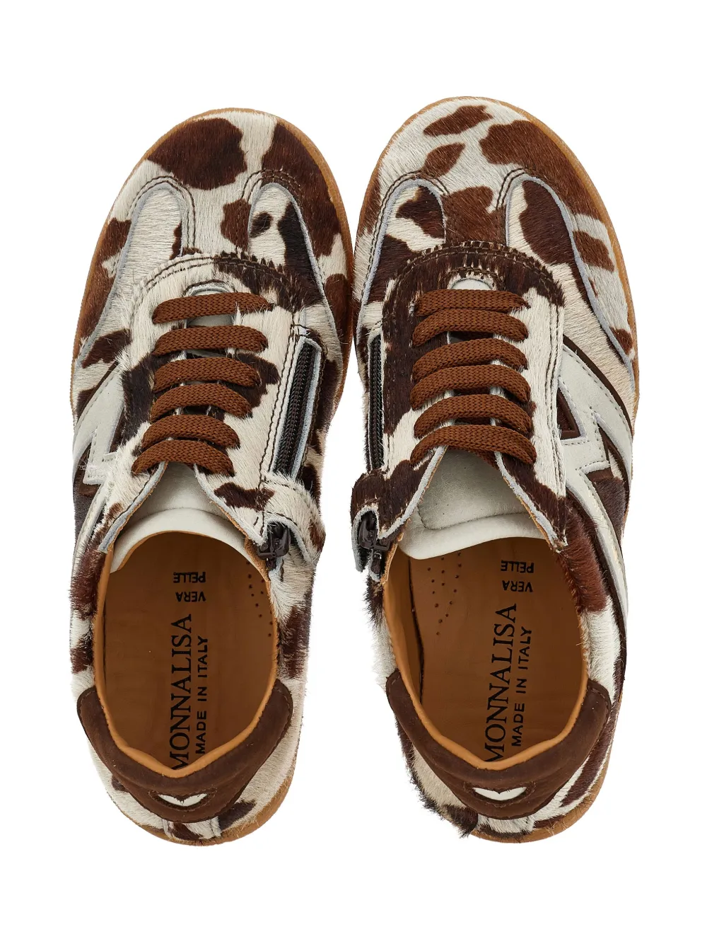 Monnalisa cow-print lace-up sneakers Brown
