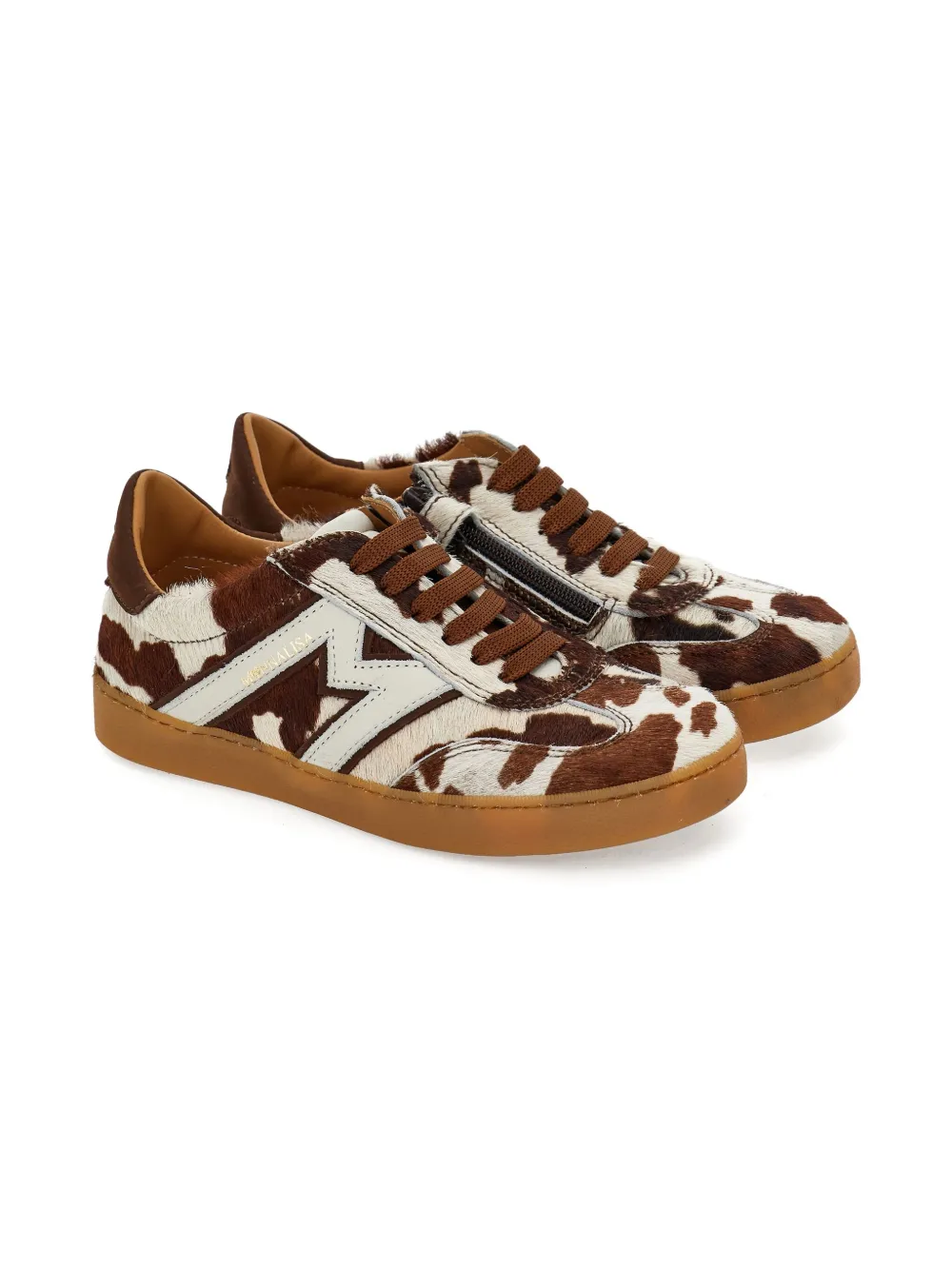 Monnalisa cow-print lace-up sneakers Brown