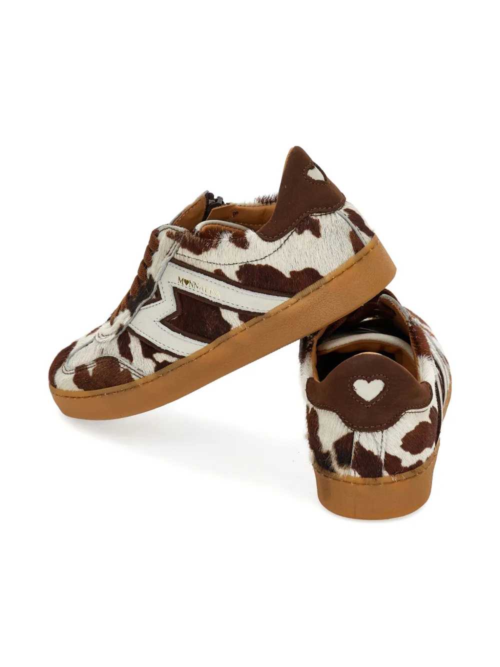 Monnalisa cow-print lace-up sneakers Brown
