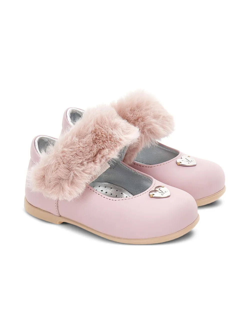 Monnalisa faux-fur strap ballet flats Pink