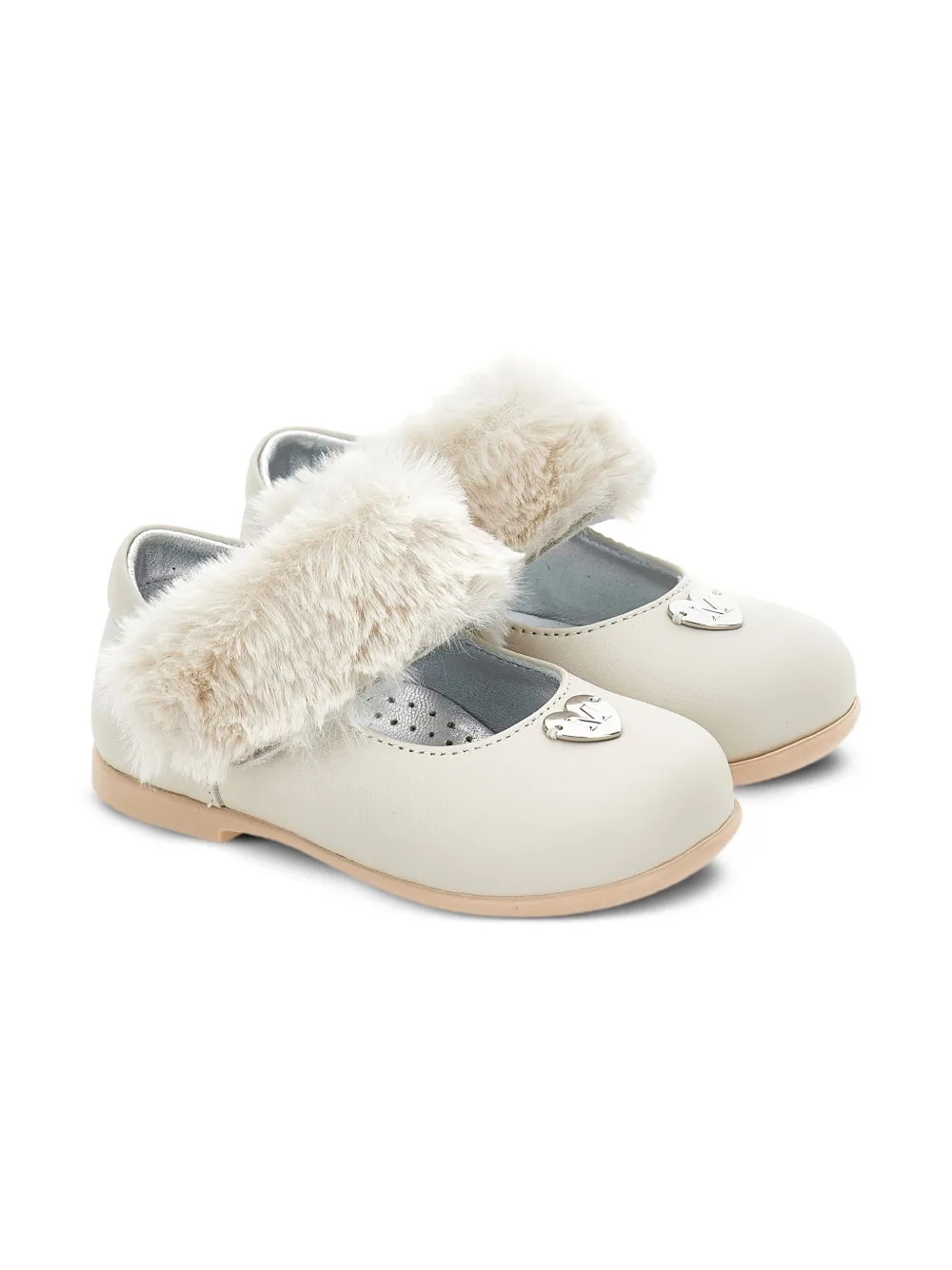 Monnalisa fur-trimmed ballet flats Neutrals