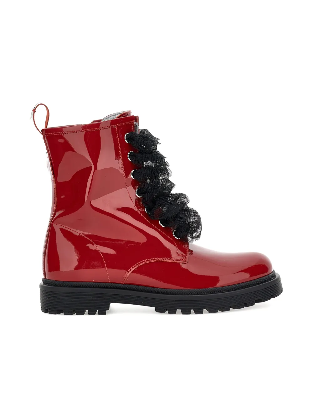 Monnalisa patent lace-up combat boots Red