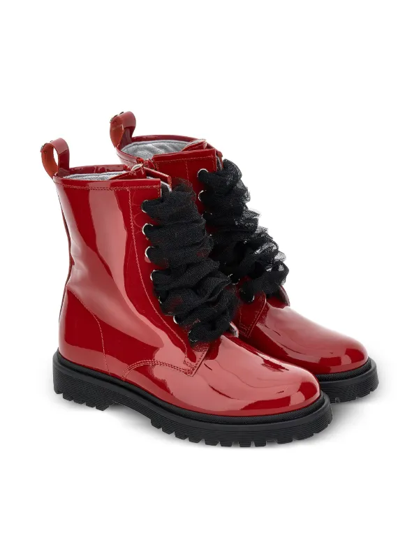 Monnalisa Patent lace-up Combat Boots Red FARFETCH ID