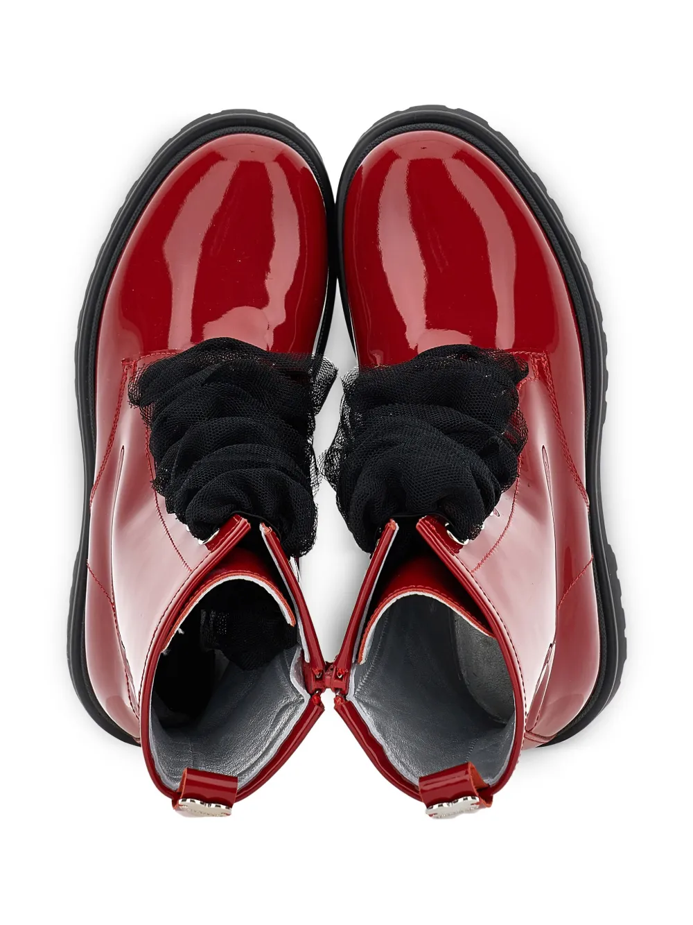 Monnalisa patent lace-up combat boots Red