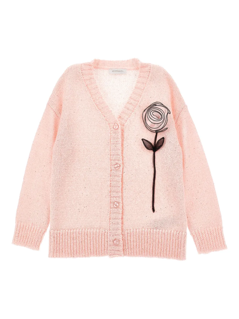 Monnalisa Vest met V-hals en roosapplicatie Roze
