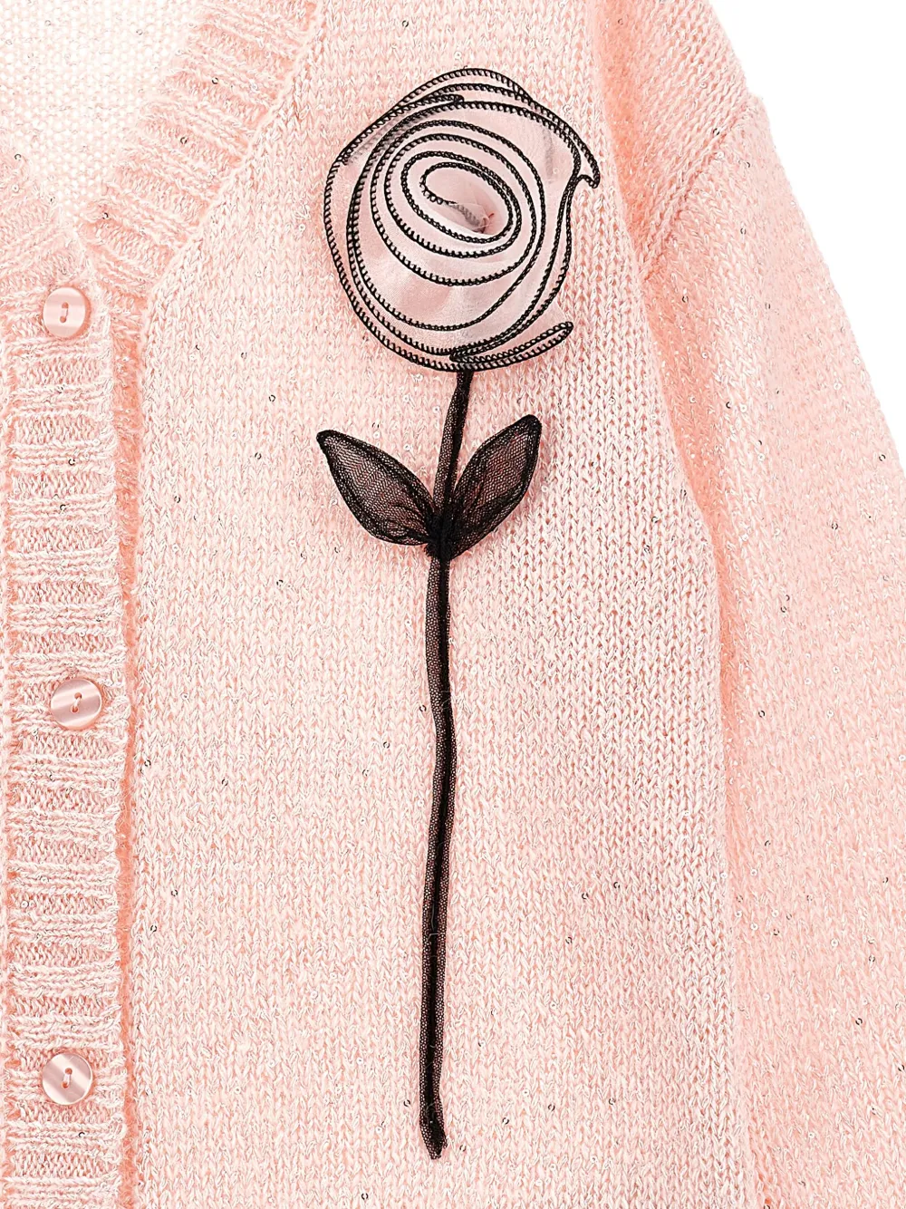 Monnalisa Vest met V-hals en roosapplicatie Roze