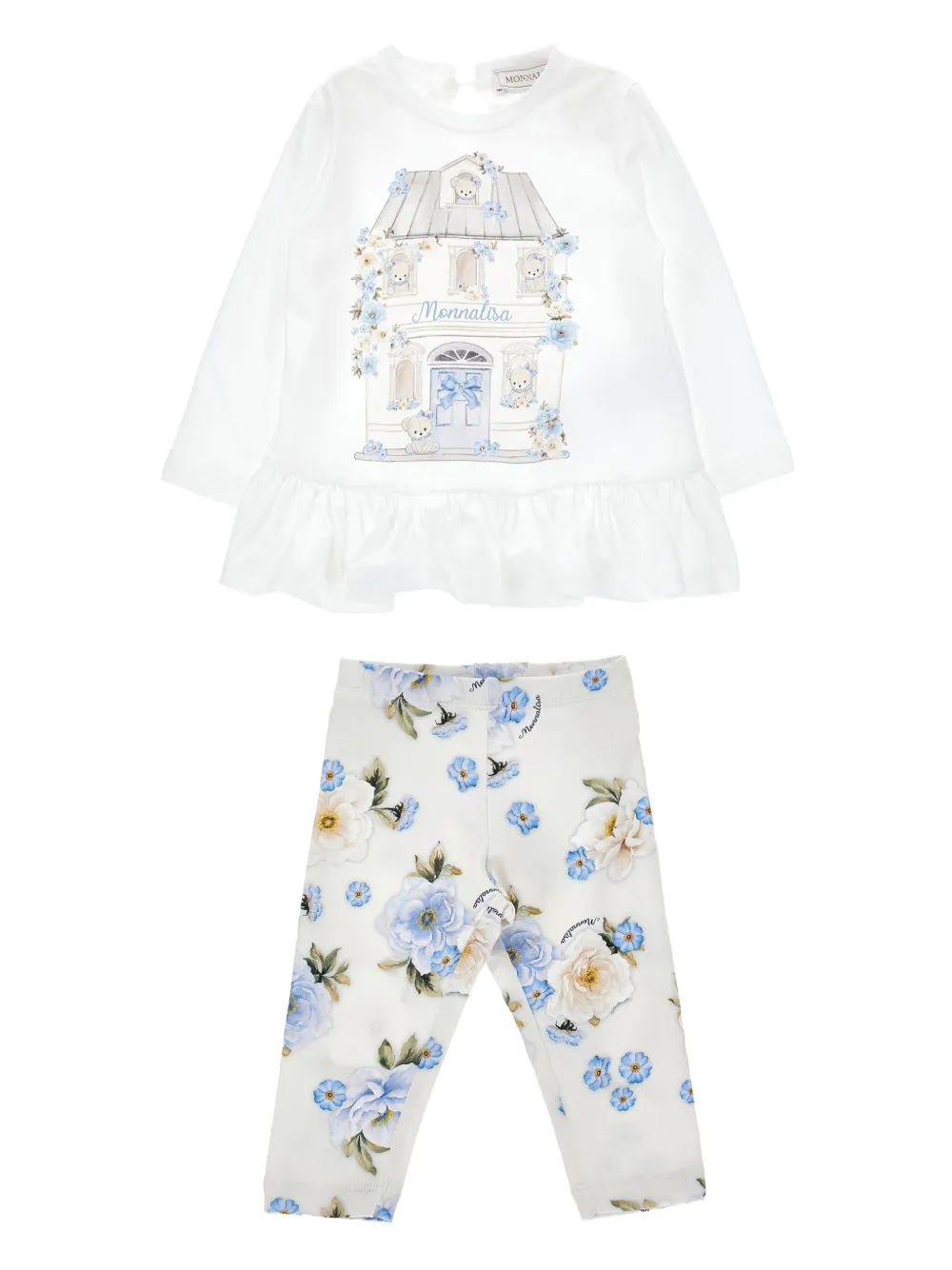 Monnalisa T-shirt en legging met bloe print Wit