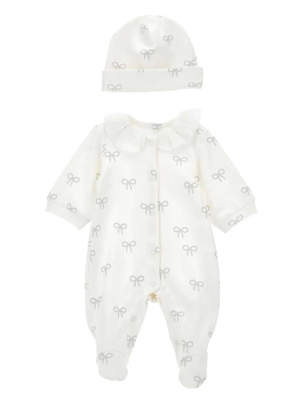 Monnalisa Bow-print Babygrow Set In Neutral