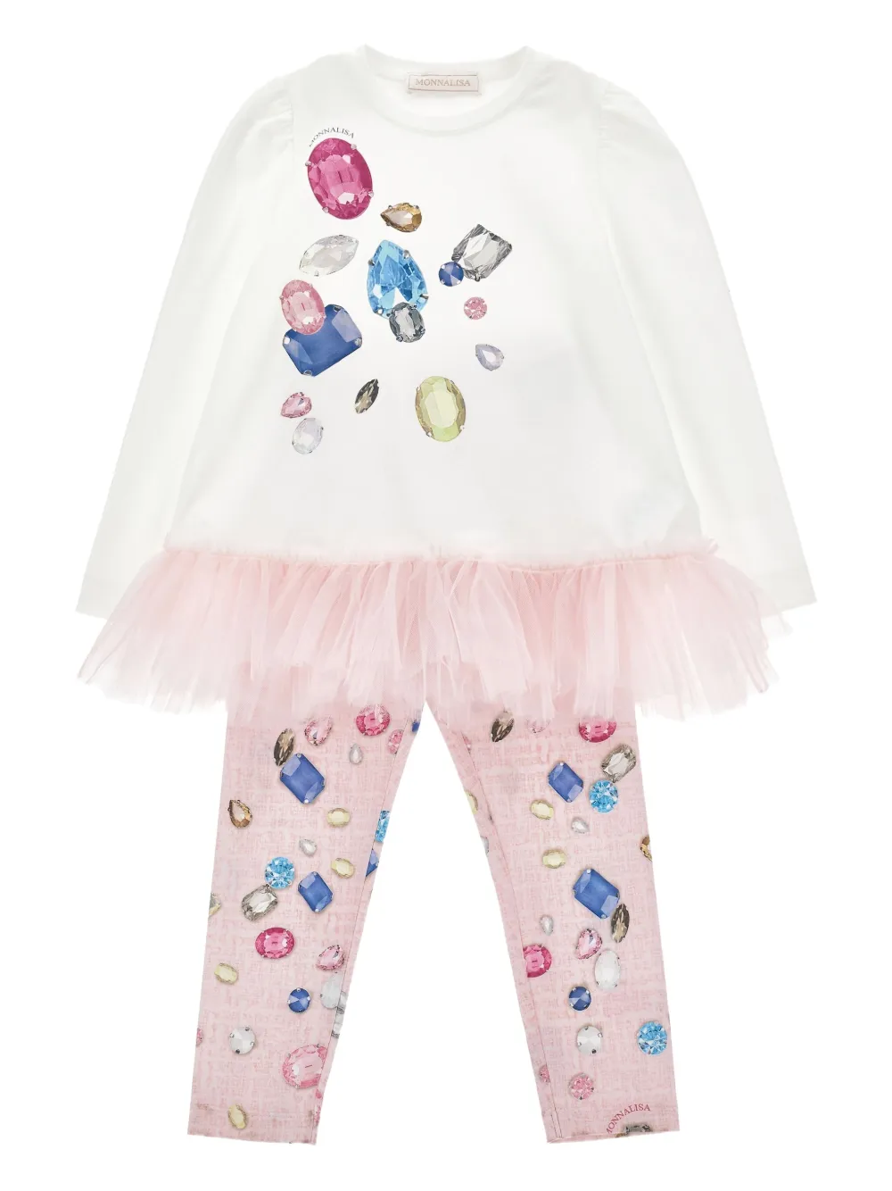 Monnalisa Top en legging met juwelen-print Wit